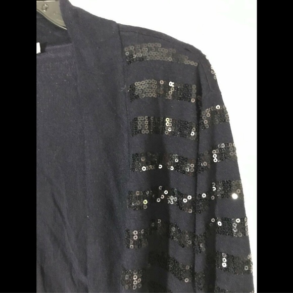 NWT Eliza J Open Sequin Stripe Cardigan Sweater Navy/Black [SZ‎ XL ] - Picture 3 of 8